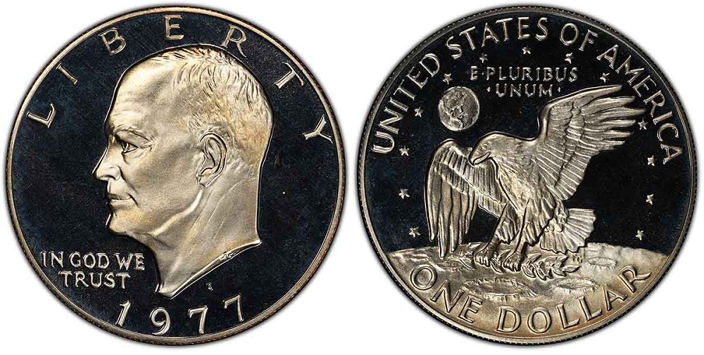 1977-S proof Eisenhower dollar with deep cameo contrast frosted devices on mirror fields in NGC or PCGS holder
